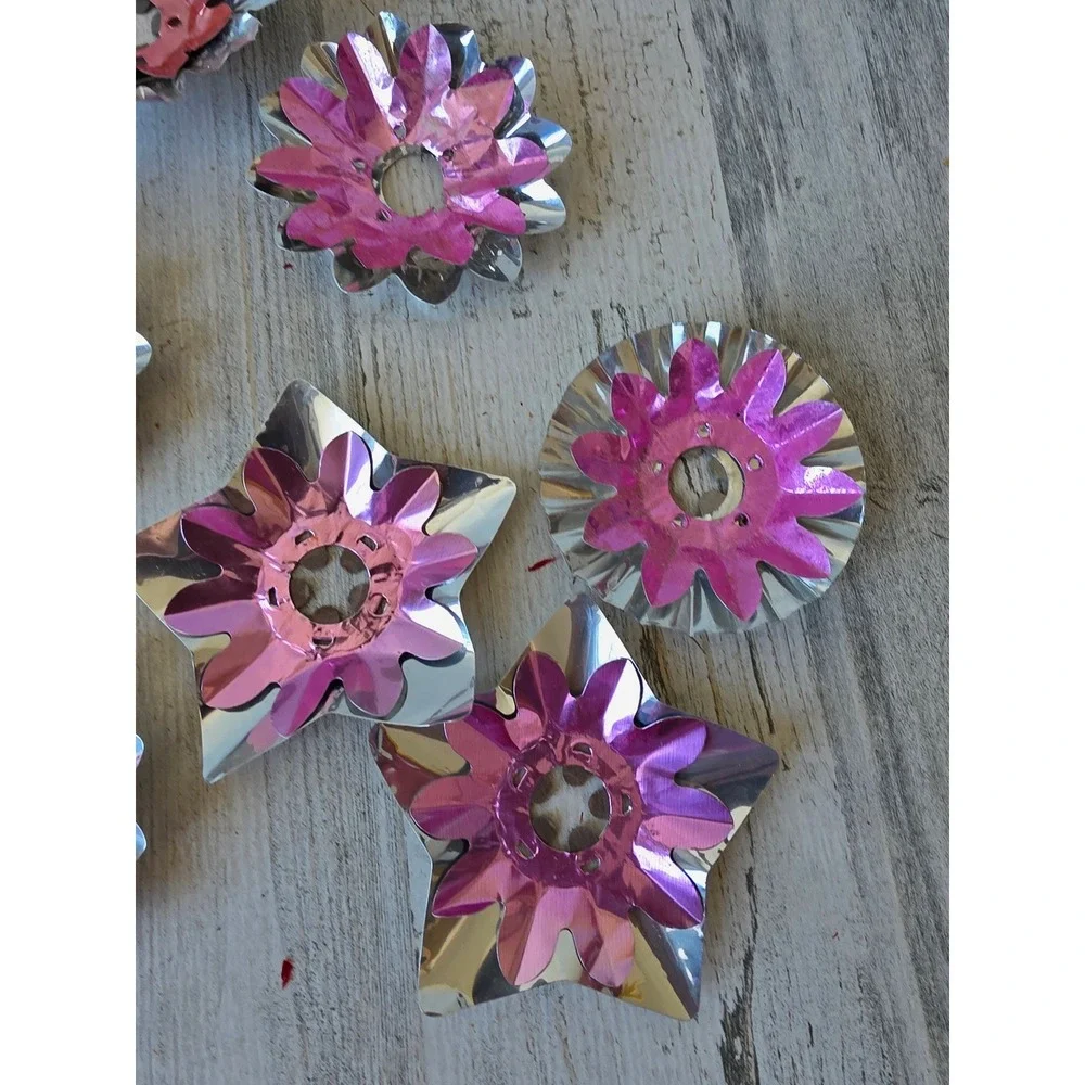 Vintage pink reflector foil ornament Xmas decor